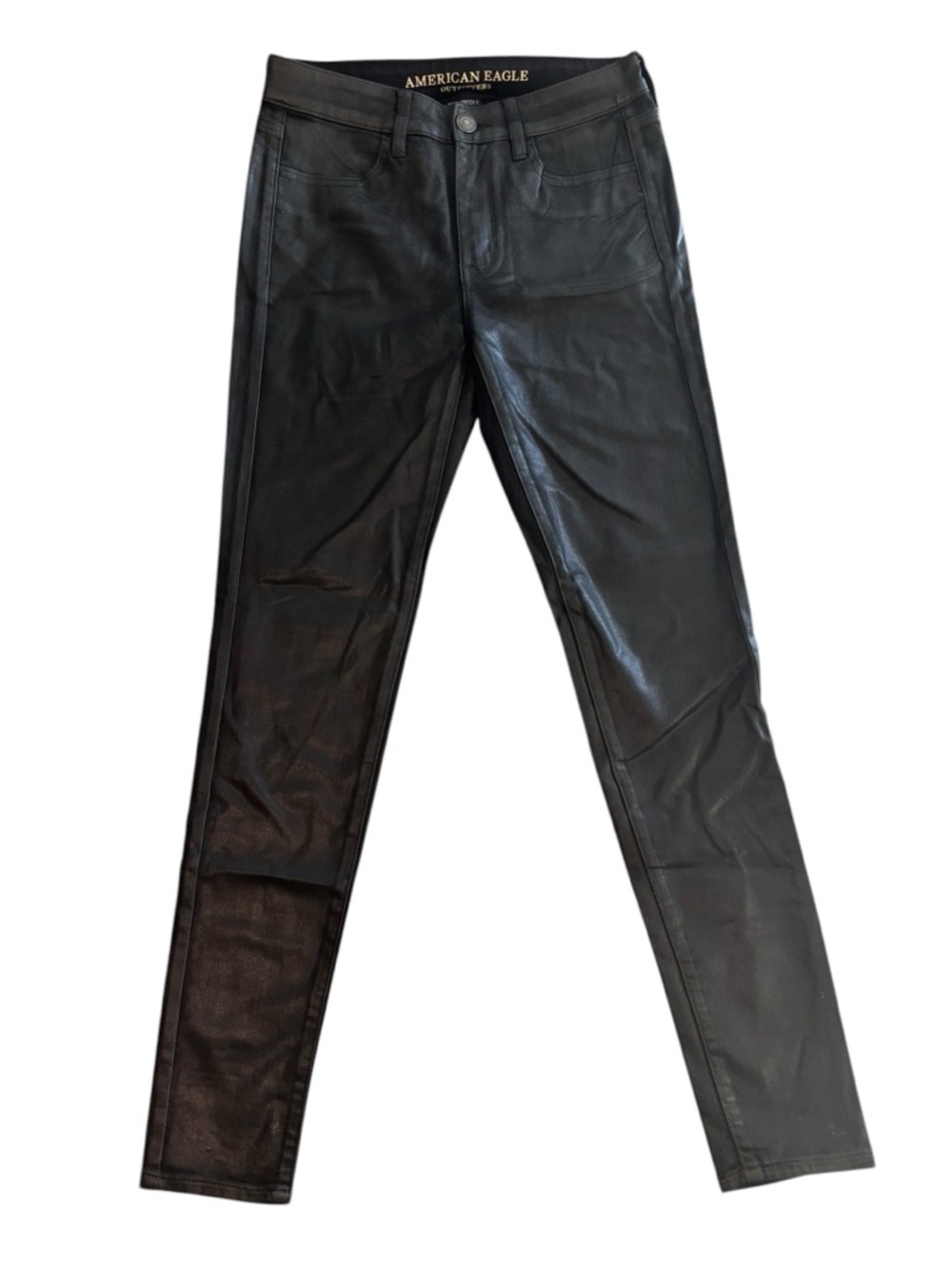 American Eagle Outfitters Hi-Rise Jegging Jeans Black Coated Leather Look Size 6